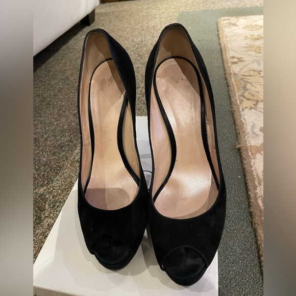 Casadei Black Suede Peep-Toe Platform Heels - Size 8 - Picture 3 of 5